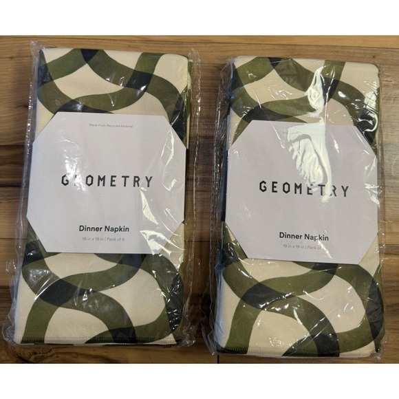 Geometry Other - Geometry Dinner Napkins Set of 12 Green Geometric Print 19x19 Recycled NIP
